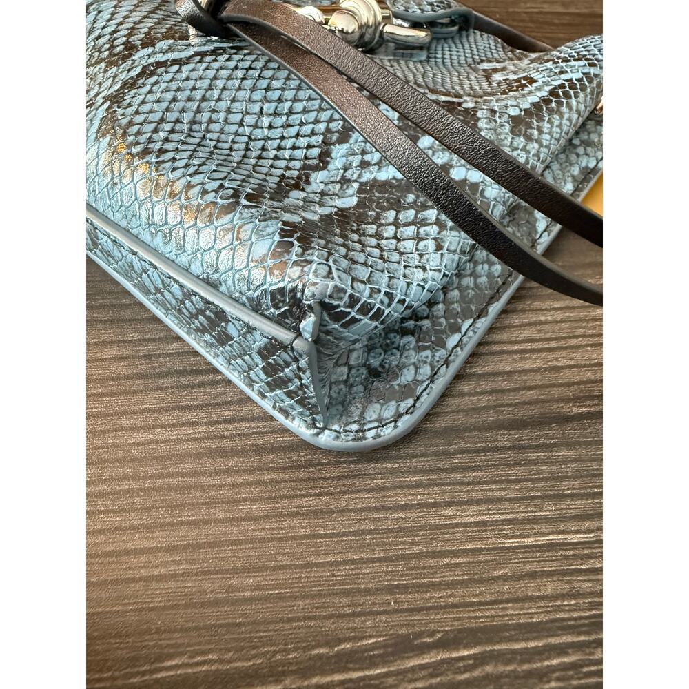 Rebecca Minkoff Mini Megan Blue Snake-Embossed Leather Feed Bag - Picture 7 of 9